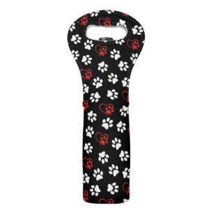 Pattern Of Paws, White Paws, Red Paws, Hearts Wine Bag