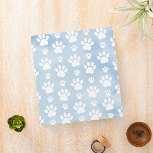 Pattern Of Paws White Paws Watercolors Blue 3 Ring Binder