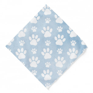 Pattern Of Paws, White Paws, Watercolors, Blue Bandana