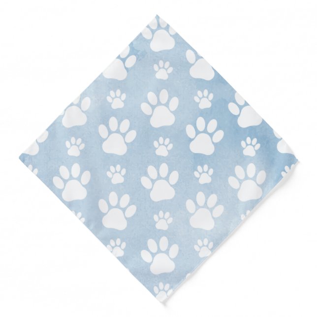 Pattern Of Paws, White Paws, Watercolors, Blue Bandana (Front)