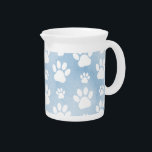 Pattern Of Paws, White Paws, Watercolors, Blue Beverage Pitcher<br><div class="desc">Cute,  fun and adorable pattern with white paws and blue watercolors. Modern and trendy gift,  perfect for the dog lover in your life.</div>