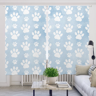 Pattern Of Paws, White Paws, Watercolors, Blue Blackout Curtains
