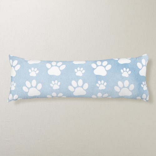 Pattern Of Paws White Paws Watercolors Blue Body Pillow