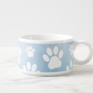 Pattern Of Paws, White Paws, Watercolors, Blue Bowl