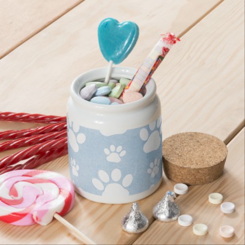 Pattern Of Paws White Paws Watercolors Blue Candy Jar