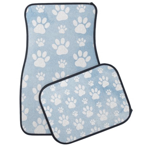 Pattern Of Paws White Paws Watercolors Blue Car Floor Mat