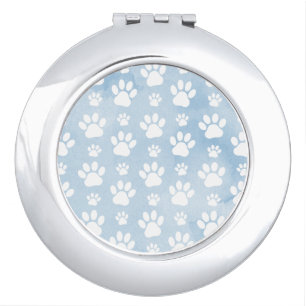 Pattern Of Paws, White Paws, Watercolors, Blue Compact Mirror