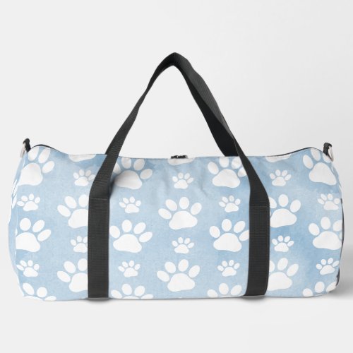 Pattern Of Paws White Paws Watercolors Blue Duffle Bag