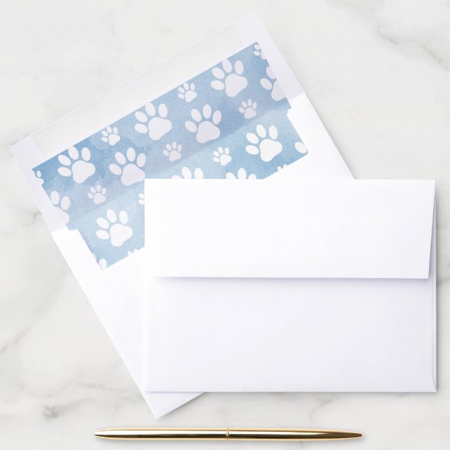 Pattern Of Paws, White Paws, Watercolors, Blue Envelope Liner (Desk)