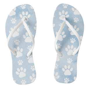 Pattern Of Paws, White Paws, Watercolors, Blue Flip Flops
