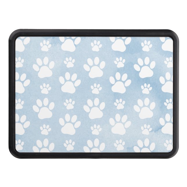 Pattern Of Paws, White Paws, Watercolors, Blue Hitch Cover (Front)