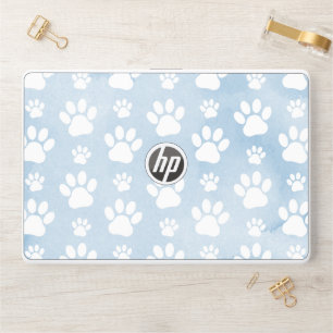 Pattern Of Paws, White Paws, Watercolors, Blue HP Laptop Skin