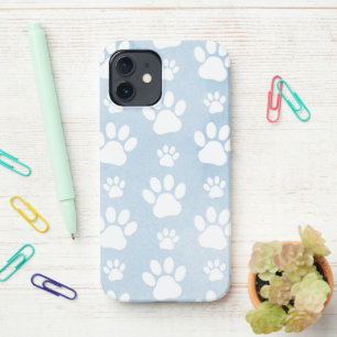 Pattern Of Paws, White Paws, Watercolors, Blue iPhone 12 Case