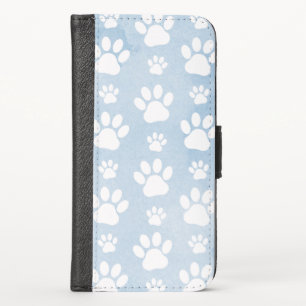 Pattern Of Paws, White Paws, Watercolors, Blue iPhone X Wallet Case
