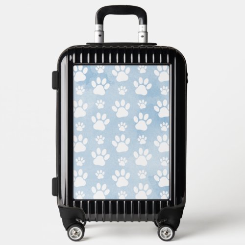 Pattern Of Paws White Paws Watercolors Blue Luggage