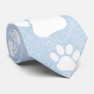 Pattern Of Paws, White Paws, Watercolors, Blue Neck Tie