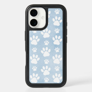 Pattern Of Paws, White Paws, Watercolors, Blue iPhone 16 Case
