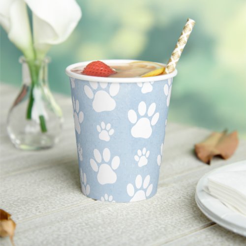 Pattern Of Paws White Paws Watercolors Blue Paper Cups