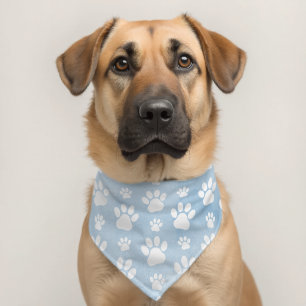 Pattern Of Paws, White Paws, Watercolors, Blue Pet Bandana Collar