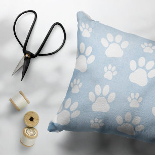 Pattern Of Paws, White Paws, Watercolors, Blue Pet Bed