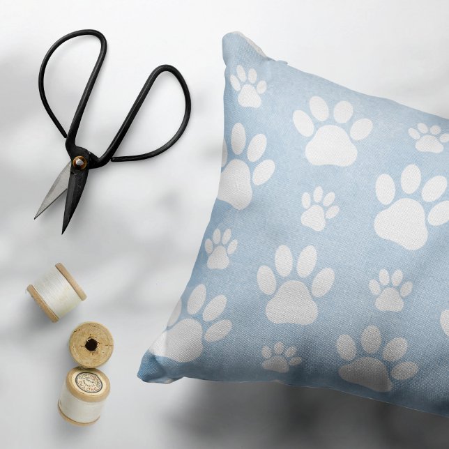 Pattern Of Paws, White Paws, Watercolors, Blue Pet Bed (Creator Uploaded)