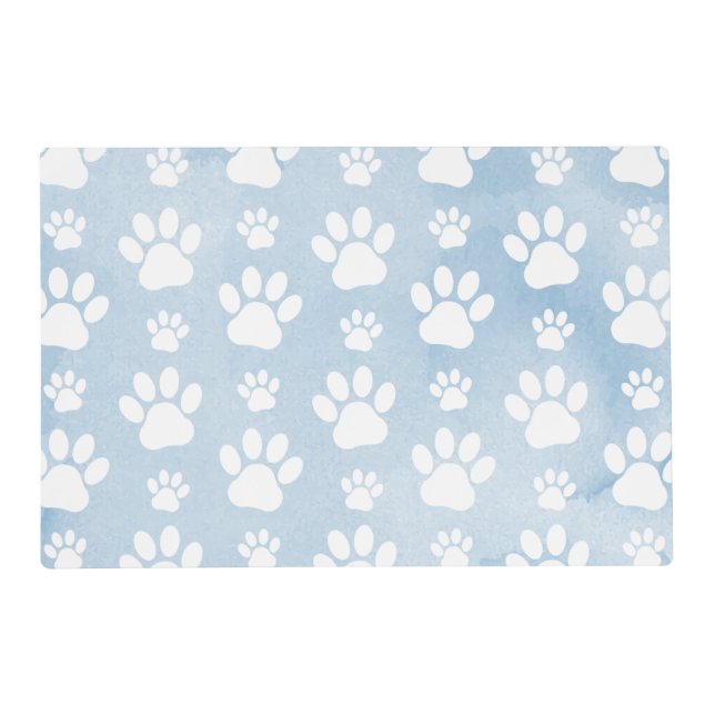 Pattern Of Paws, White Paws, Watercolors, Blue Placemat (Front)