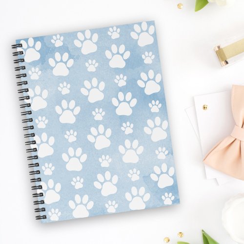 Pattern Of Paws White Paws Watercolors Blue Planner