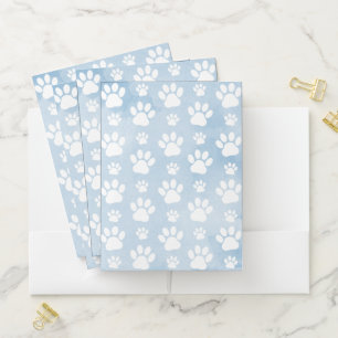 Pattern Of Paws, White Paws, Watercolors, Blue Pocket Folder