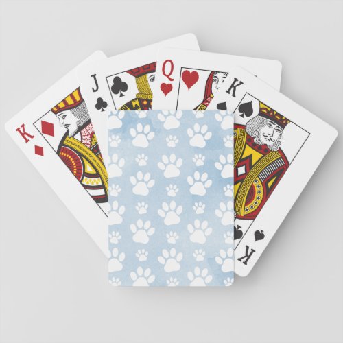 Pattern Of Paws White Paws Watercolors Blue Poker Cards