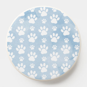 Pattern Of Paws, White Paws, Watercolors, Blue PopSocket