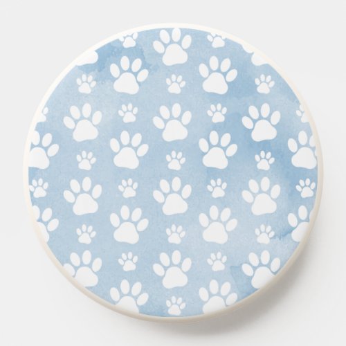 Pattern Of Paws White Paws Watercolors Blue PopSocket
