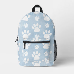 Pattern Of Paws, White Paws, Watercolors, Blue Printed Backpack