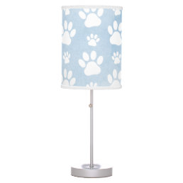 Pattern Of Paws, White Paws, Watercolors, Blue Table Lamp