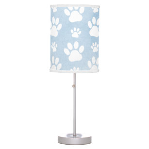 Pattern Of Paws, White Paws, Watercolors, Blue Table Lamp