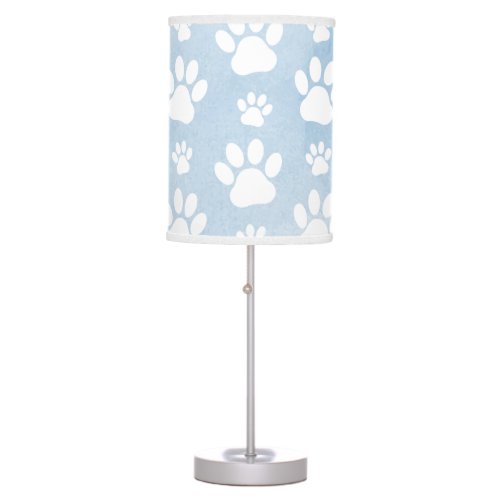Pattern Of Paws White Paws Watercolors Blue Table Lamp