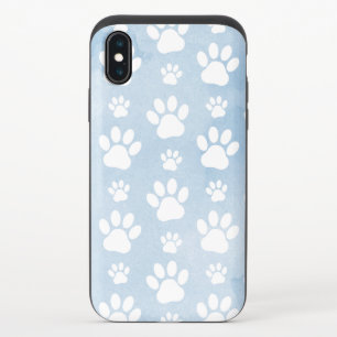 Pattern Of Paws, White Paws, Watercolors, Blue iPhone X Slider Case