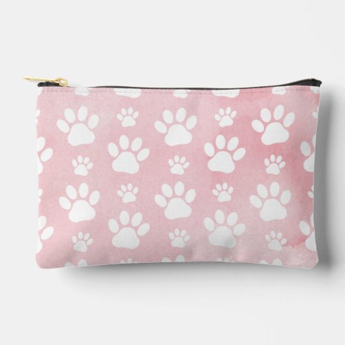 Pattern Of Paws White Paws Watercolors Pink Accessory Pouch