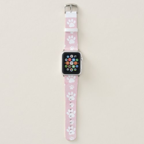 Pattern Of Paws White Paws Watercolors Pink Apple Watch Band