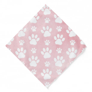 Pattern Of Paws, White Paws, Watercolors, Pink Bandana