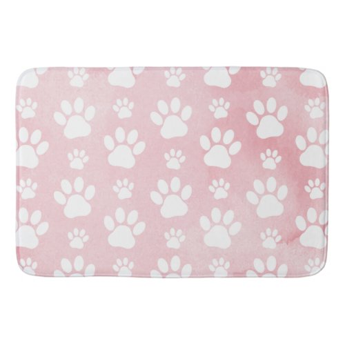 Pattern Of Paws White Paws Watercolors Pink Bath Mat