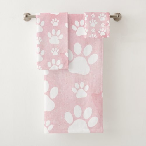 Pattern Of Paws White Paws Watercolors Pink Bath Towel Set