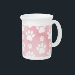 Pattern Of Paws, White Paws, Watercolors, Pink Beverage Pitcher<br><div class="desc">Cute,  fun and adorable pattern with white paws and pink watercolors. Modern and trendy gift,  perfect for the dog lover in your life.</div>