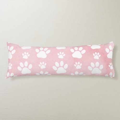 Pattern Of Paws White Paws Watercolors Pink Body Pillow