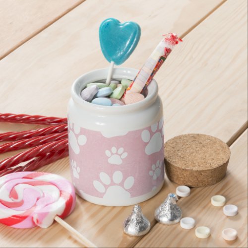 Pattern Of Paws White Paws Watercolors Pink Candy Jar