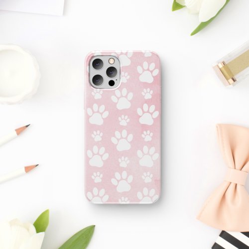 Pattern Of Paws White Paws Watercolors Pink iPhone 11 Case