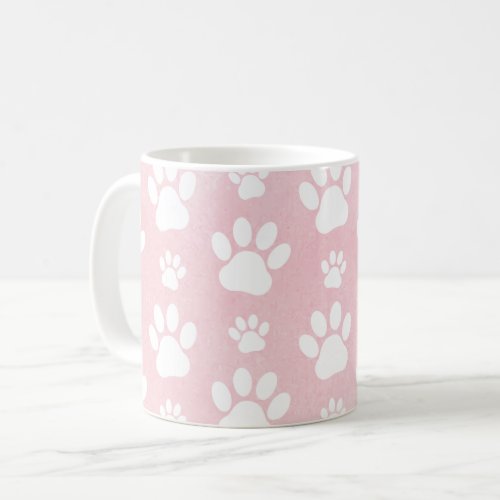 Pattern Of Paws White Paws Watercolors Pink Coffee Mug