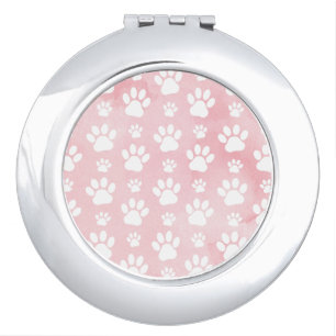 Pattern Of Paws, White Paws, Watercolors, Pink Compact Mirror