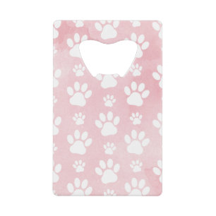 Pattern Of Paws, White Paws, Watercolors, Pink Credit Card Bottle Opener