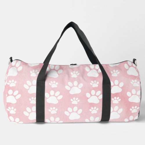 Pattern Of Paws White Paws Watercolors Pink Duffle Bag