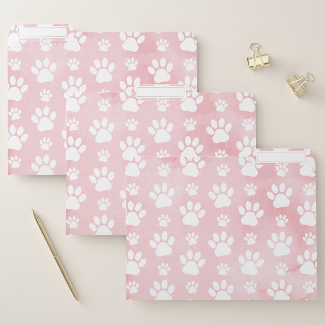 Pattern Of Paws, White Paws, Watercolors, Pink File Folder (Set)